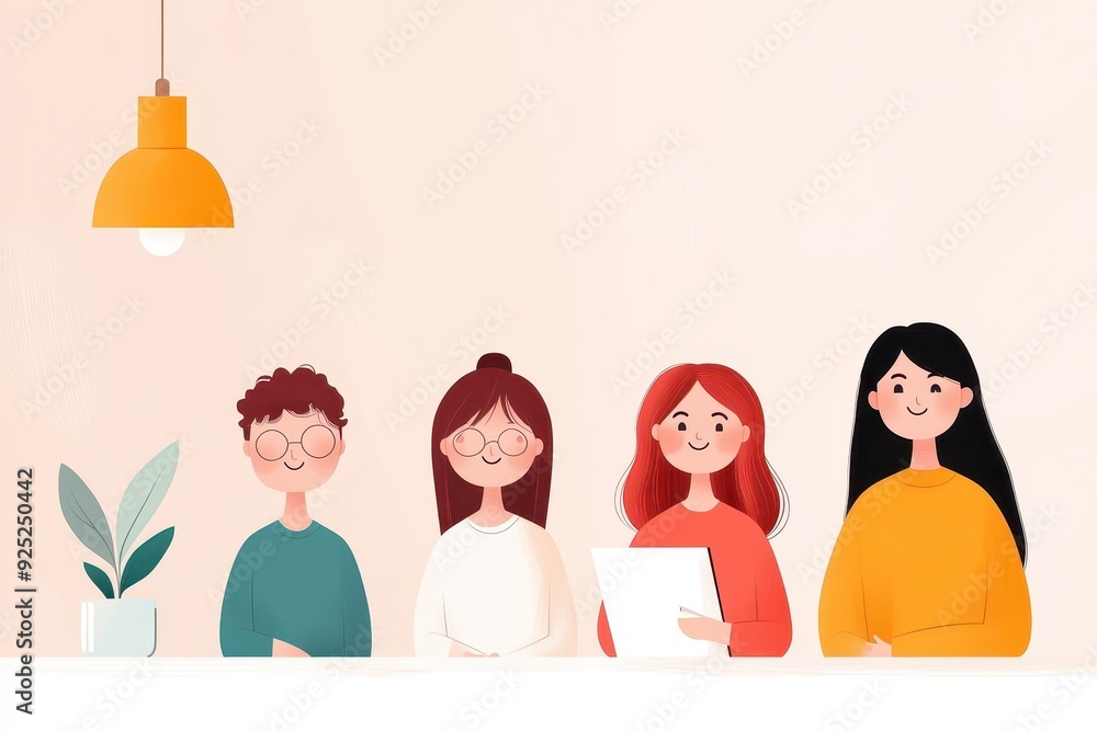 Poster Dynamic Collaboration: Diverse Team Creating Colorful Presentations in Vibrant Hand-Drawn Office Setting