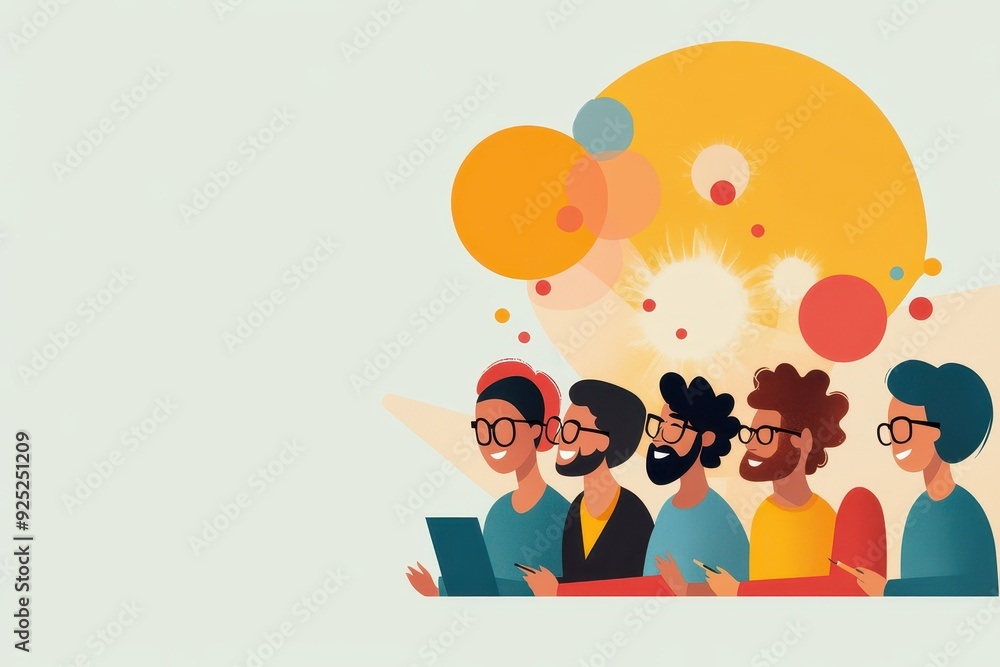 Poster diverse multicultural team brainstorming in colorful meeting vector illustration for inclusive workp