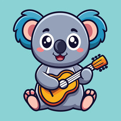 Cute Koala Playing Guitar Cartoon Vector Icon Illustration