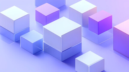 A collection of colorful, transparent cubes arranged in a modern, abstract composition.