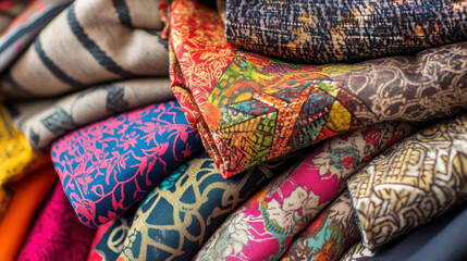 Global textile industry trends, showcasing fabrics and patterns from around the world