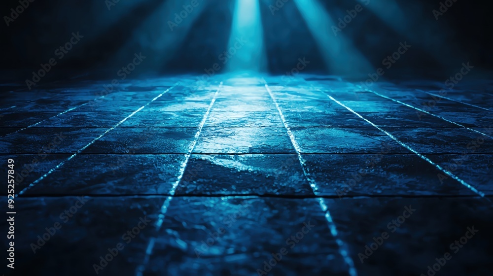 Poster a captivating dark background with illuminated tiles, creating a serene and mysterious atmosphere fi