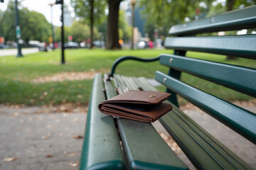 Abandoned Wallet on Empty Park Bench