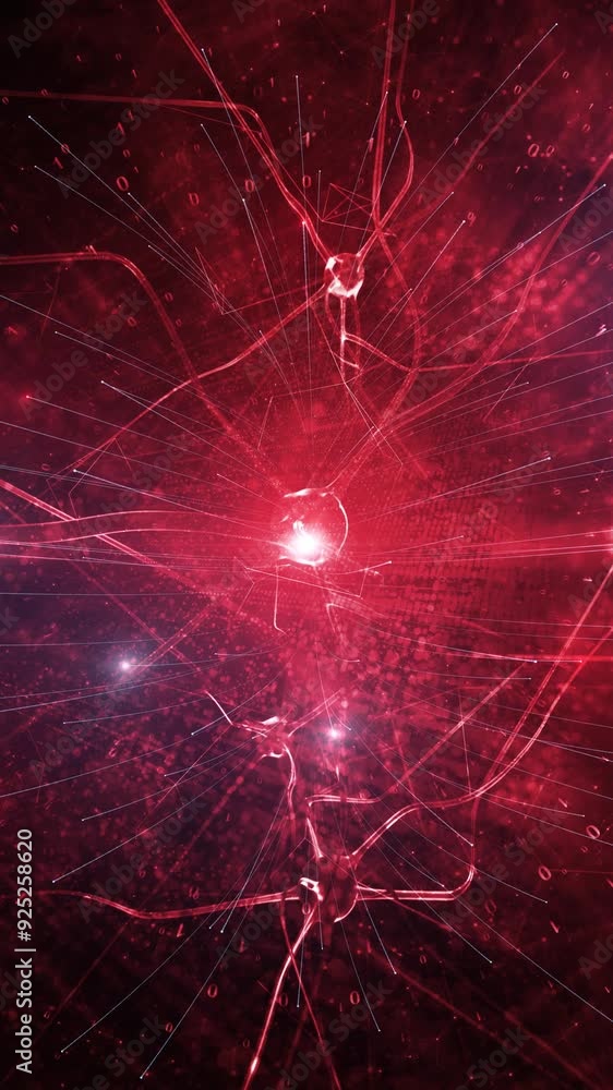 Aufkleber artistic red neurons on vertical artificial intelligence network background.