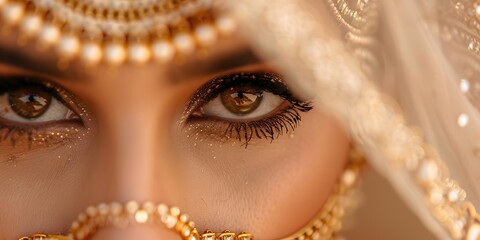 a beautiful Indian bride is in traditional Indian costume with Kundan jewellery, romantic