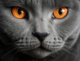 Close-up of a Grey Cat with Bright Orange Eyes