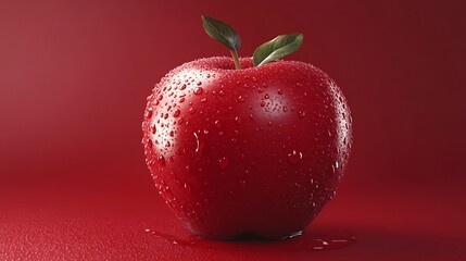 Closeup-up of Isolated fresh red apple water drops on a white background