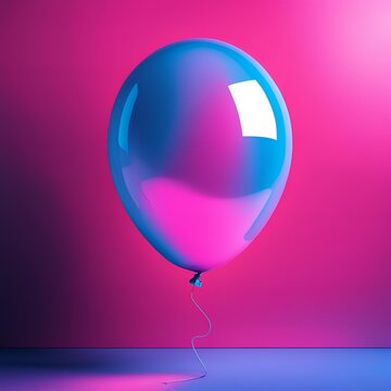 PINK BALLON isolated in neon blue background.