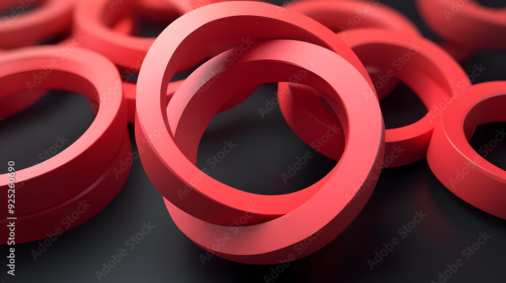 Poster a collection of interlocking red rings on a dark surface, showcasing design and texture.