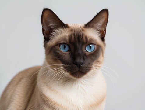 Close-up portrait of a Siamese cat with blue eyes - Powered by Adobe