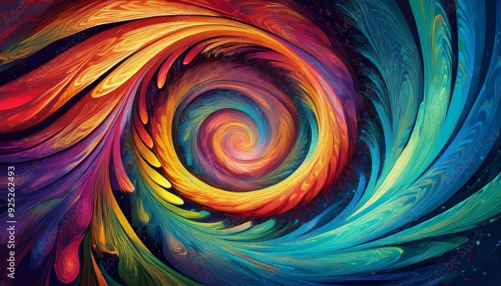 Wall mural psychedelic background featuring a hypnotic spiral vortex abstract colorful wallpaper. dynamic dimen