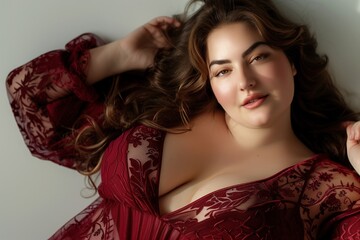 Fashion Shoot. Curvy Figured Model in Burgundy Lingerie. Concept about lifestyle and body positivity © cochisevisuals