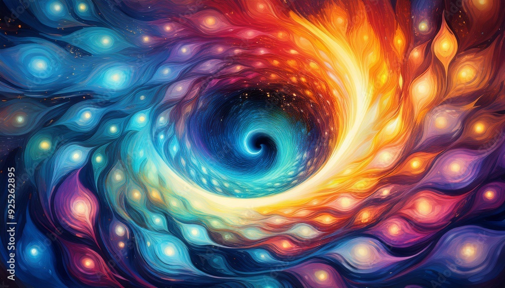 Wall mural psychedelic background featuring a hypnotic spiral vortex abstract colorful wallpaper. dynamic dimen