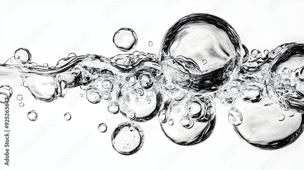 Poster a collection of transparent bubbles floating in a fluid-like environment.
