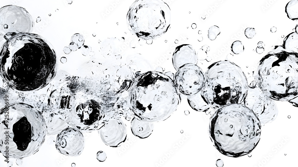Poster a collection of transparent bubbles floating in a light background.