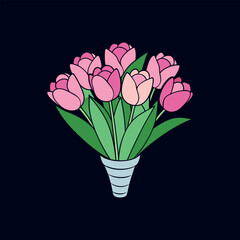 bouquet of pink tulips vector isolated illustration design