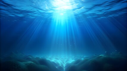 Obraz premium Underwater Sea Scene of coral reef, Sunlight shining undersea background 