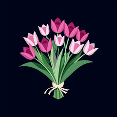bouquet of pink tulips vector isolated illustration design