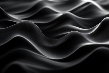Fototapeta premium Abstract black fabric texture with smooth waves and soft contours, creating a serene and elegant atmosphere.