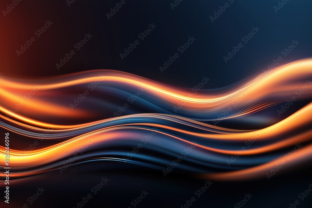 Poster Abstract glowing waves with orange and blue hues creating a dynamic background for technology and design themes.