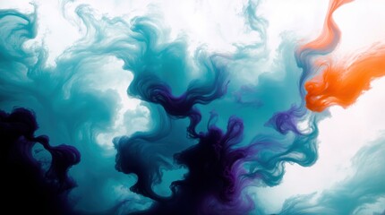 Obraz premium Hypnotic dance of blue and orange ink clouds swirling in an aquatic reverie