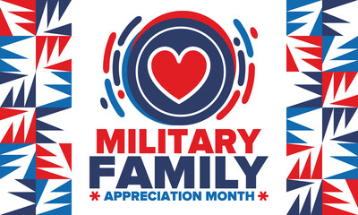 Obraz premium National Military Family Month in United States. Celebrate annual in November. Thank you for military family. Patriotic american elements. Poster, card, banner, background. Vector illustration