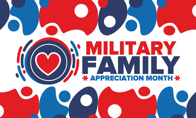 National Military Family Month in United States. Celebrate annual in November. Thank you for military family. Patriotic american elements. Poster, card, banner, background. Vector illustration
