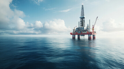 High-tech oil drilling rig in the middle of the ocean, state-of-the-art equipment