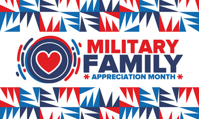 National Military Family Month in United States. Celebrate annual in November. Thank you for military family. Patriotic american elements. Poster, card, banner, background. Vector illustration