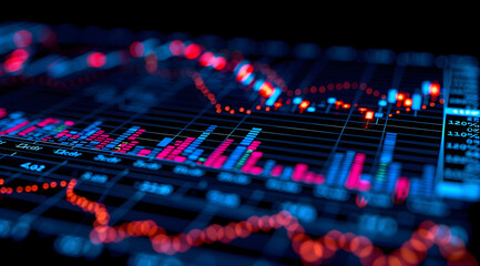Fototapeta premium Abstract Background of a Stock Market Chart with Red and Blue Lights