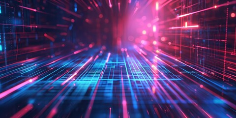 Fototapeta premium Futuristic Neon Tunnel with Vibrant Lights created by ai