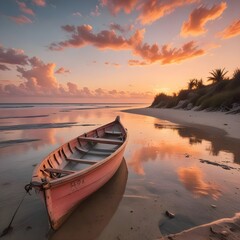 a boat in the sea at sunset