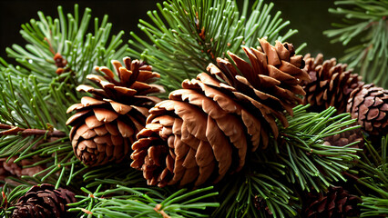 Symmetry of nature: Ornamental conical shape of pine cones in organic textures with winter shades for a holiday landscape.