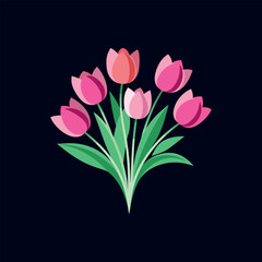 bouquet of pink tulips vector isolated illustration design