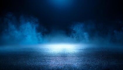 The dark stage shows, dark blue background, an empty dark scene, neon light, spotlights The asphalt...