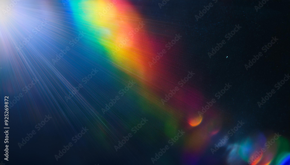 Poster Abstract Rainbow Light Spectrum Refraction on Dark Surface, Vibrant Gradient Colors Blurring Together in a Dynamic Display of Luminescent Energy and Prismatic Hues