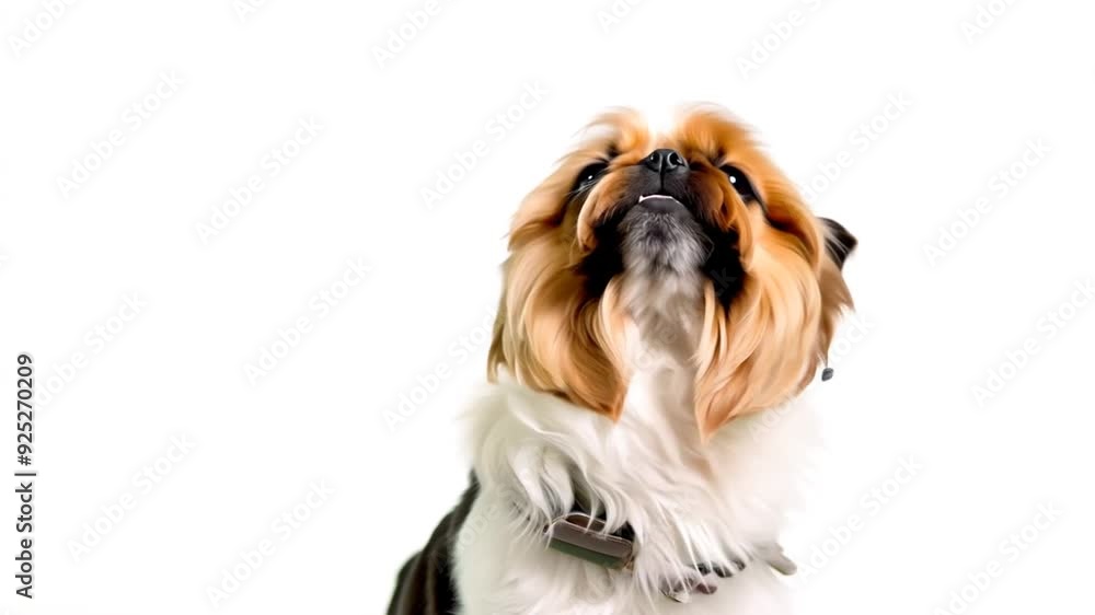 Poster shih tzu posing on a white background in a bright studio generative ai