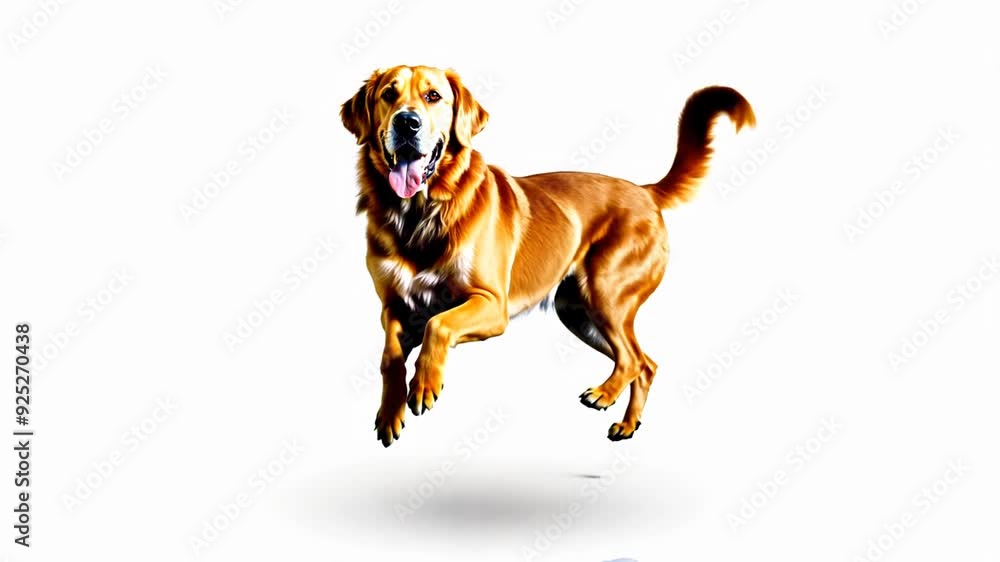 Poster Golden Retriever Joyfully Jumping With a Playful Expression Generative AI