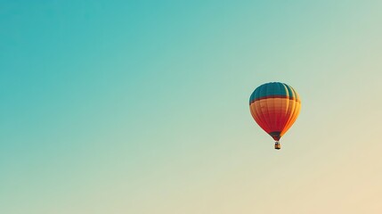 Fototapeta premium A single hot air balloon ascends into a clear, boundless sky, representing exploration and the joy of flight.
