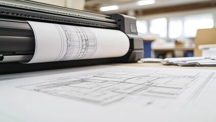 Large format printer printing blueprints.