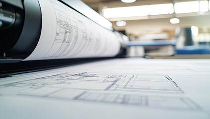 Blueprints printing on a large format printer.