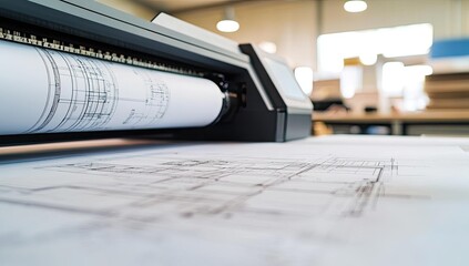 Large format printer printing blueprints.