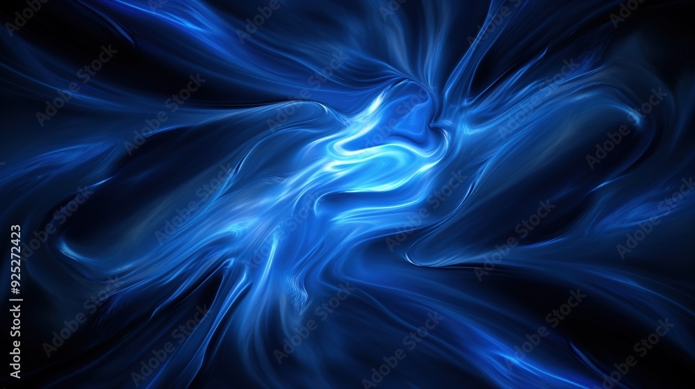 Poster A mesmerizing array of blue swirls and curves intertwining against a dark backdrop, creating an ethereal and captivating abstract visual effect