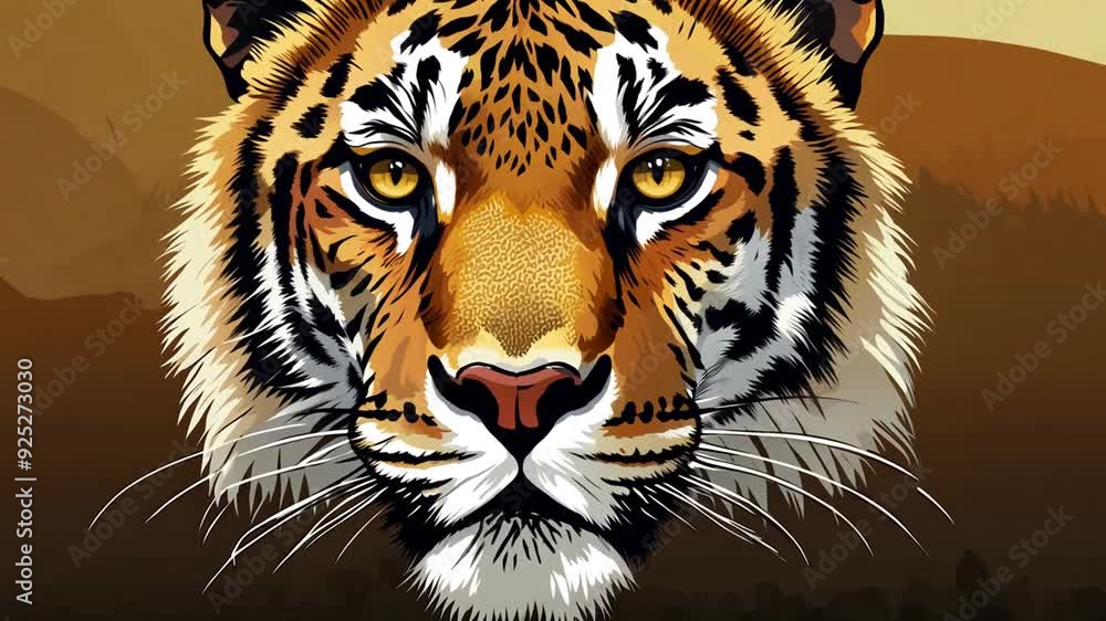 Poster tiger face art on abstract background generative ai