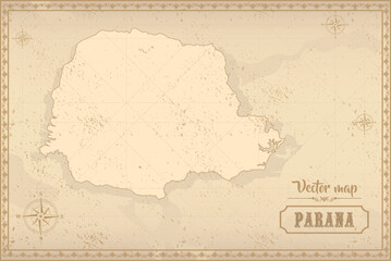 Fototapeta premium Map of Paraná in the old style, brown graphics in retro fantasy style. Federative units of Brazil.