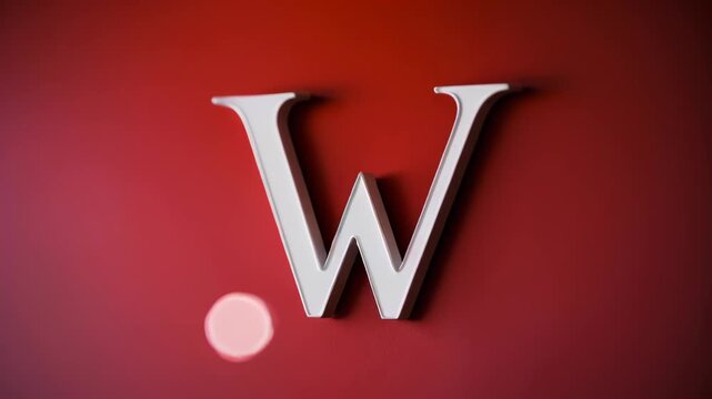 Letter W prominently displayed against a vivid red background, creating a bold and striking contrast. The background features a smooth gradient with scattered light bokeh effects