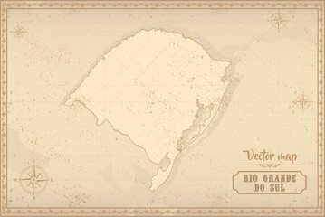 Map of Rio Grande do Sul in the old style, brown graphics in retro fantasy style. Federative units of Brazil.
