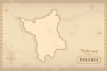 Obraz premium Map of Roraima in the old style, brown graphics in retro fantasy style. Federative units of Brazil.