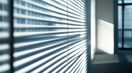 Obraz premium A Close-Up View of Horizontal Window Blinds with Light Streaming Through