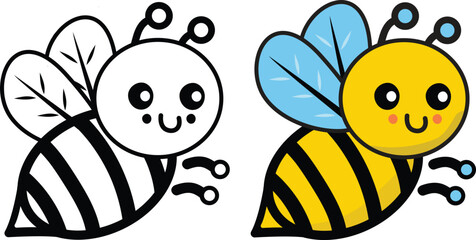vector set of a bee for coloring book